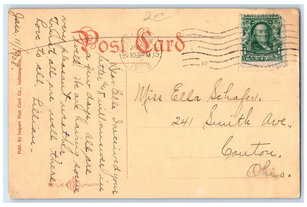 1908 English Hotel Building Restaurant Indianapolis Indiana IN Posted Postcard