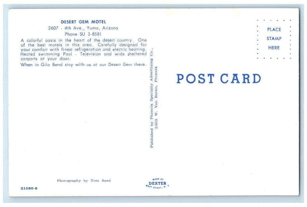 c1960s Desert Gem Motel Exterior Roadside Yuma Arizona AZ Unposted Tree Postcard