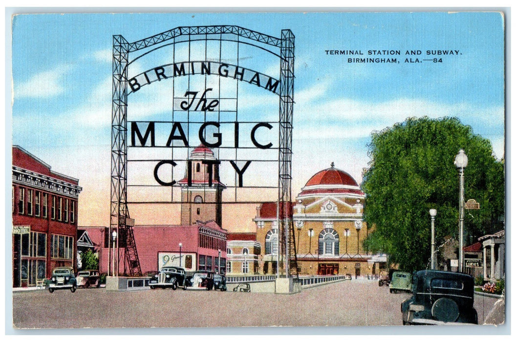 1943 Terminal Station And Subway Cars Birmingham Alabama AL Posted Tree Postcard