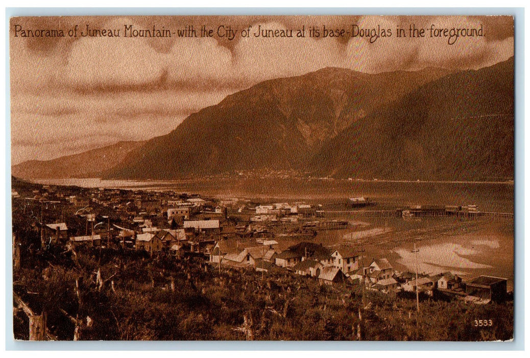 1913 Panorama Of Juneau Mountain And Douglas City Alaska AK Posted Tree Postcard