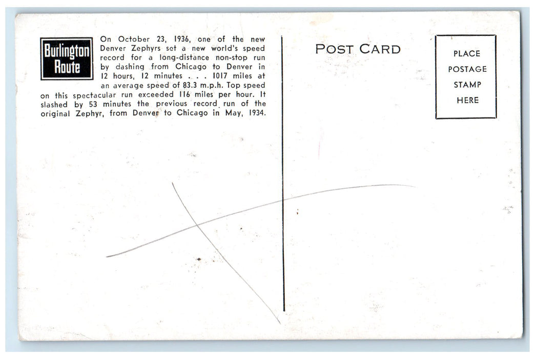 c1960s The Denver Zephrys Between Chicago And Denver Colorado CO Train Postcard