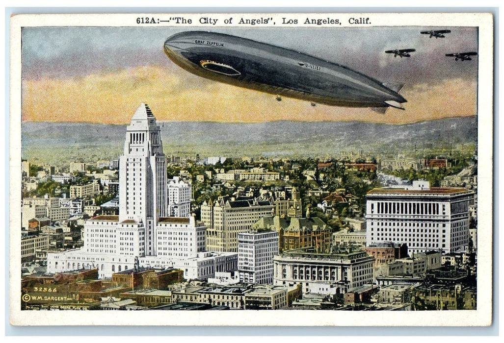 c1920s The City Of Angels Los Angeles California CA Posted Airships Postcard