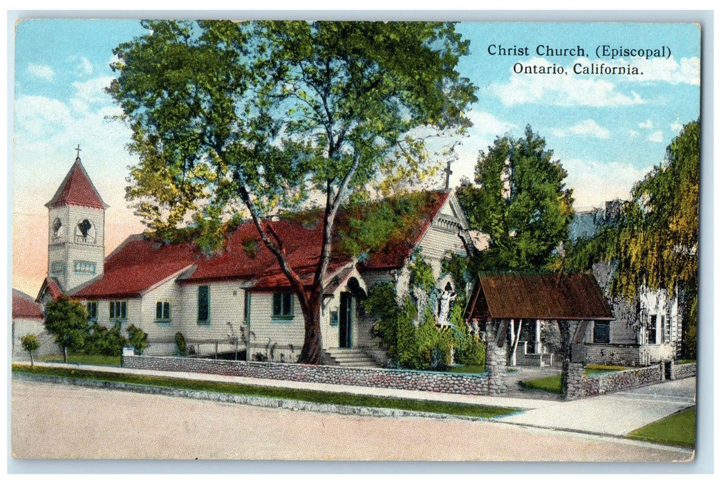 c1920s Christ Church Episcopal Exterior Roadside Ontario California CA Postcard