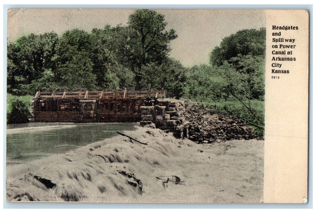 c1910 Headgates Spillway On Power Canal Arkansas City Kansas KS Posted Postcard