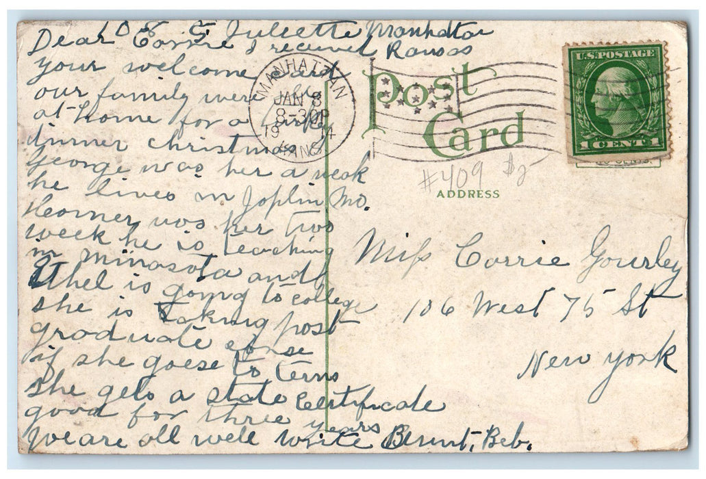 1914 Rocky Ford Dam Lake River Water Fall Manhattan Kansas KS Posted Postcard
