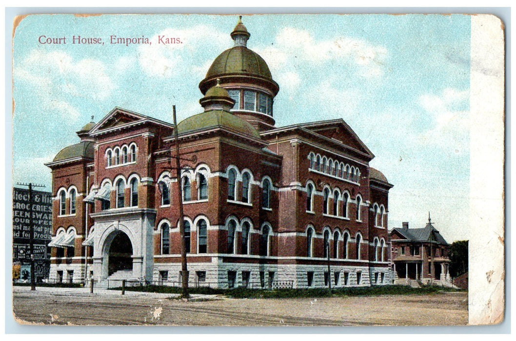 c1920 Court House Building Tower Dirt Road Entrance Emporia Kansas KS Postcard