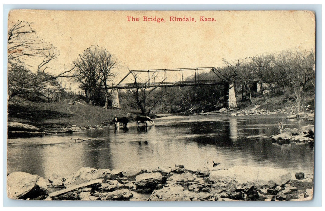 1938 The Truss Bridge River Lake Cows Grove Elmdale Kansas KS Posted Postcard