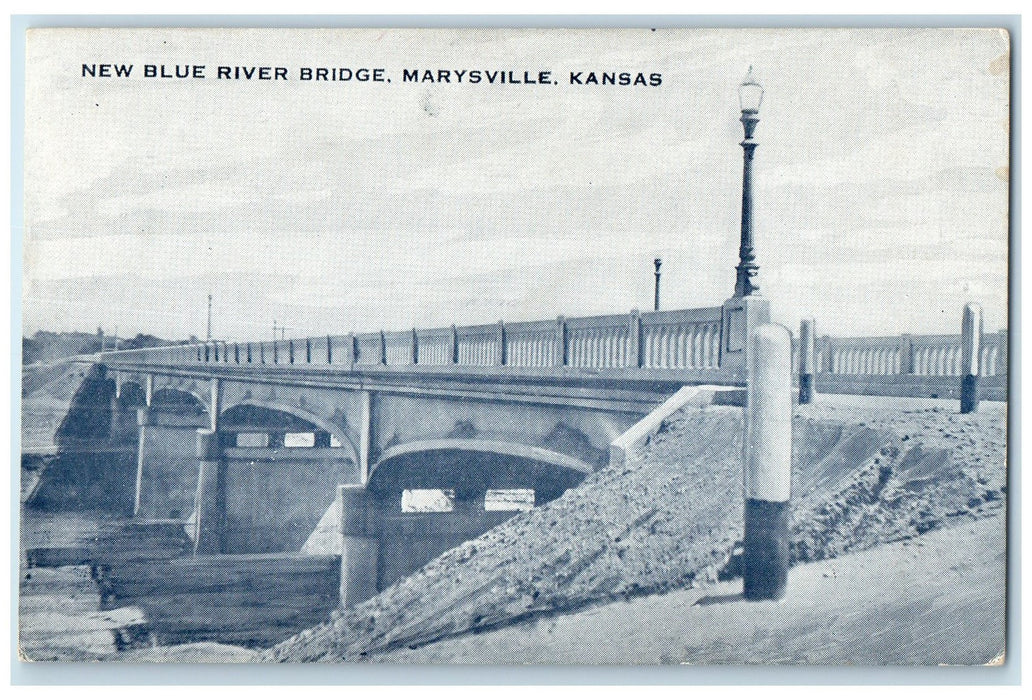 c1950's New Blue River Concrete Bridge Street Lamp Marysville Kansas KS Postcard