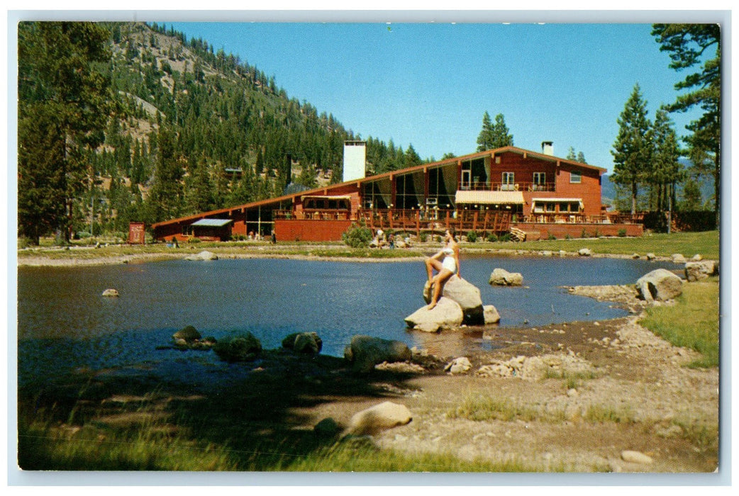 c1960s Squaw Valley Lodge Exterior Squaw Valley Lake Tahoe CA Trees Postcard