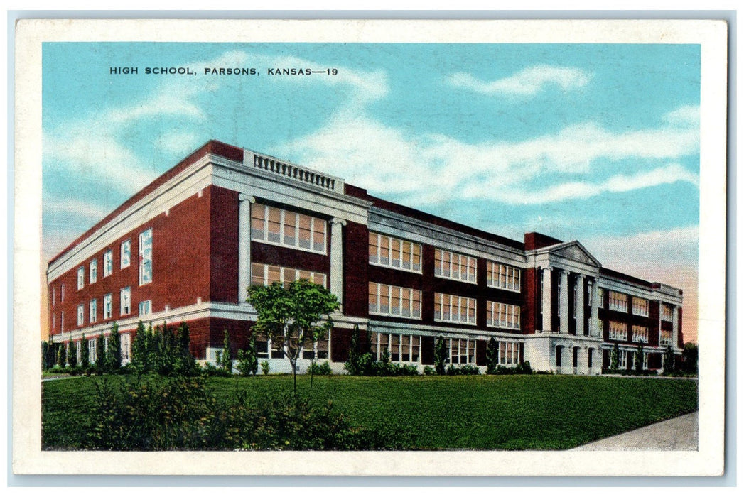 c1920's High School Campus Building Ground Parsons Kansas KS Unposted Postcard