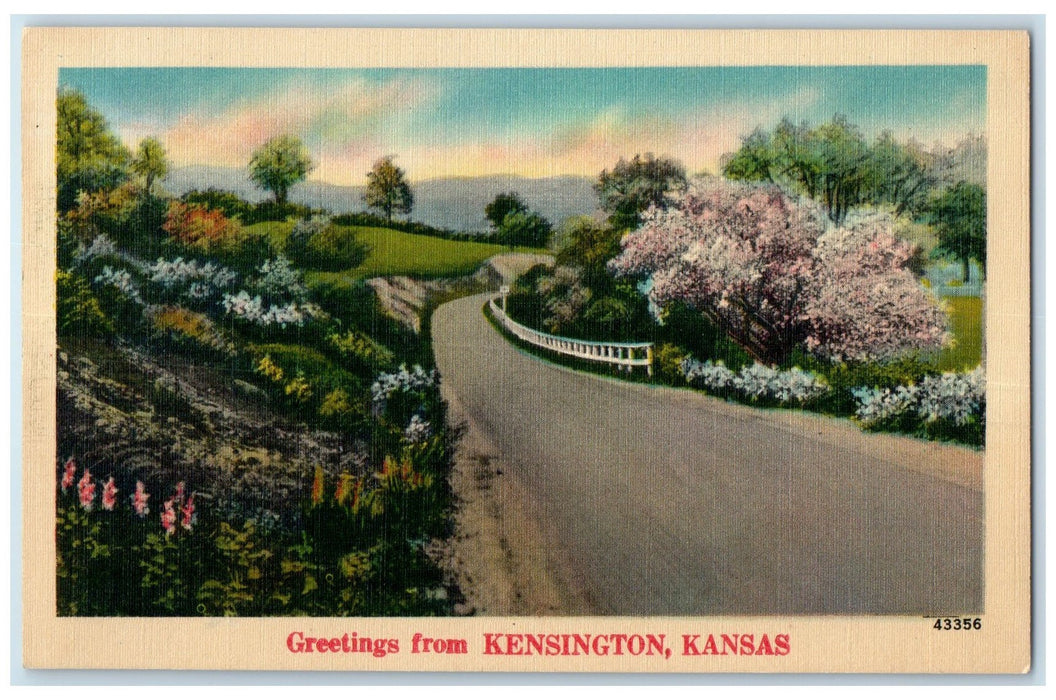 c1940's Greetings From Kensington Dirt Road Flowers Trees Kansas KS Postcard