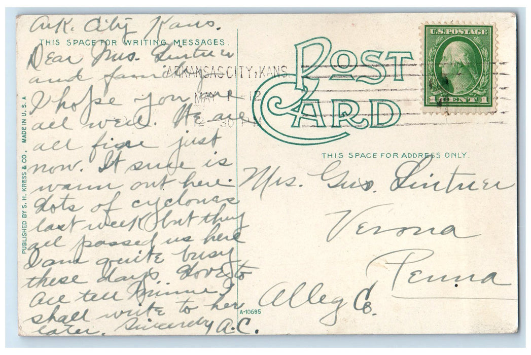 1912 Scene Paris Park Dirt Road Horse Carriage Arkansas City Kansas KS Postcard