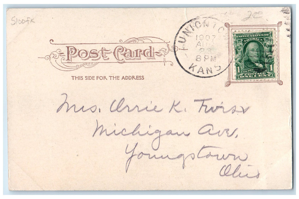 1907 Court House Building Tower Entrance Fort Scott Kansas KS Posted Postcard