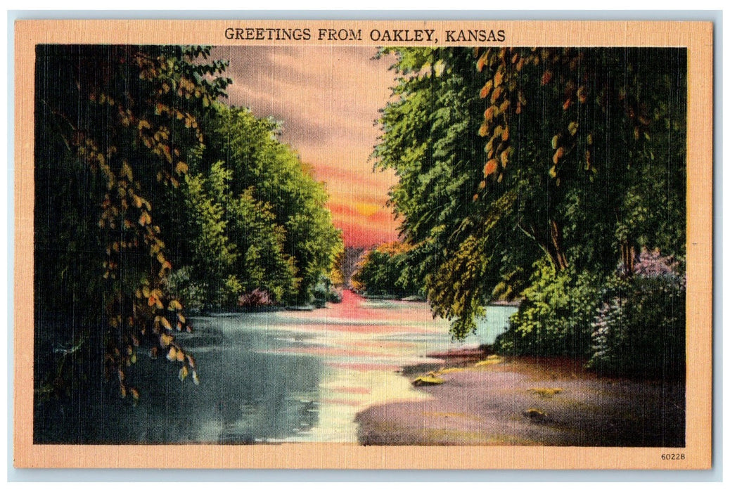 c1940's Greetings From Oakley Lake River Grove View Kansas KS Unposted Postcard