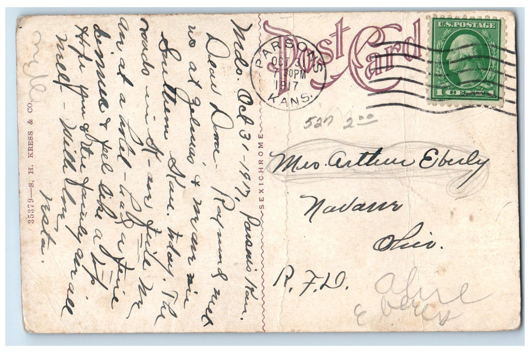 1917 Carnegie Library Building Door Entrance Parsons Kansas KS Posted Postcard