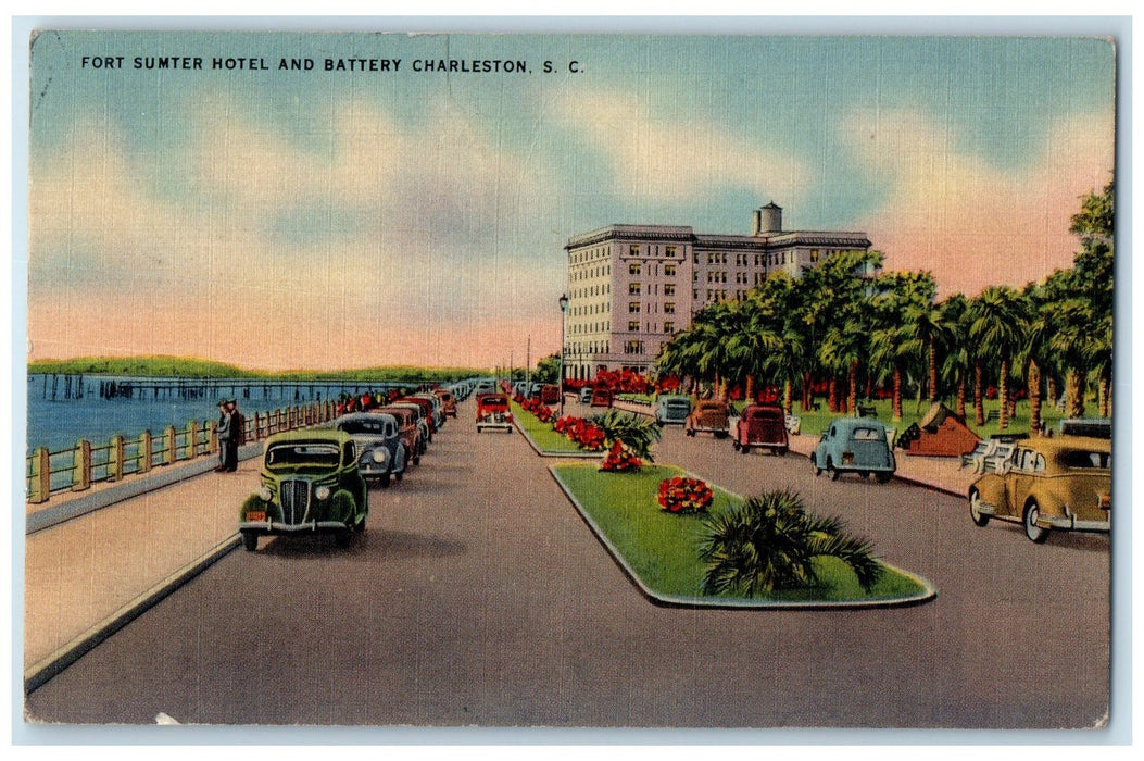 1943 Fort Sumter Hotel Battery Classic Car Charleston South Carolina SC Postcard