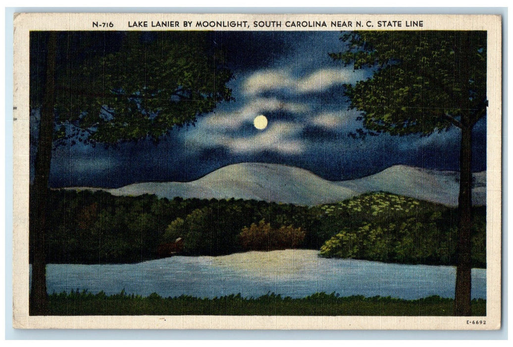 1949 Lake Lanier By Moonlight View South Carolina SC Near NC State Line Postcard