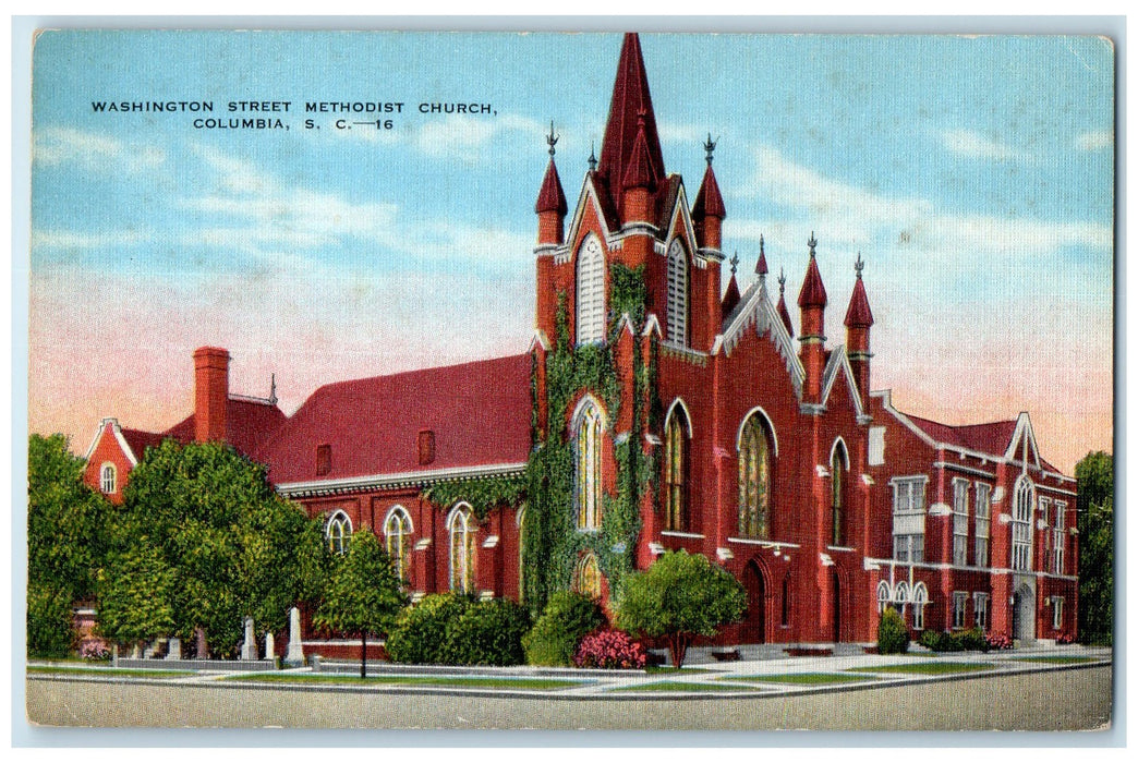 c1950's Washington Street Methodist Church Columbia South Carolina SC Postcard