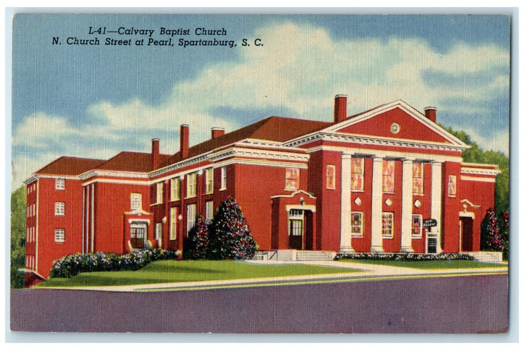 c1940's Calvary Baptist Church Building Spartanburg South Carolina SC Postcard