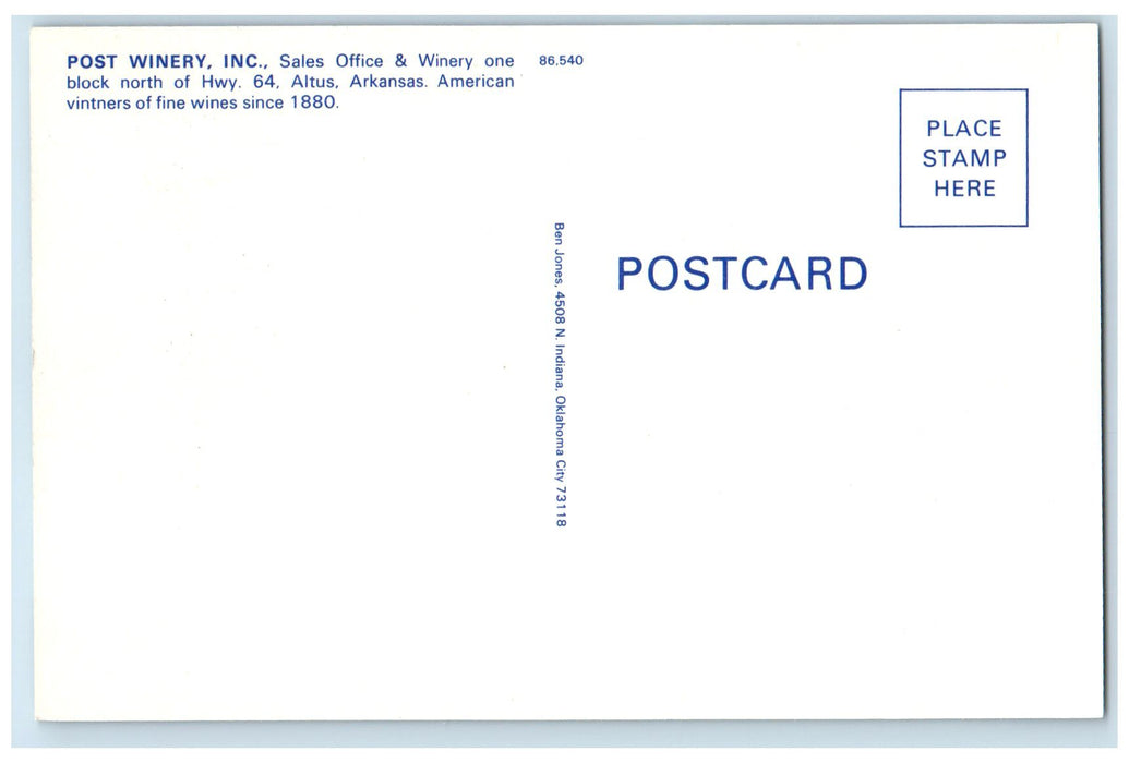 c1960's Post Winery Inc. Wood Signage Scene Altus Arkansas AR Trees Postcard