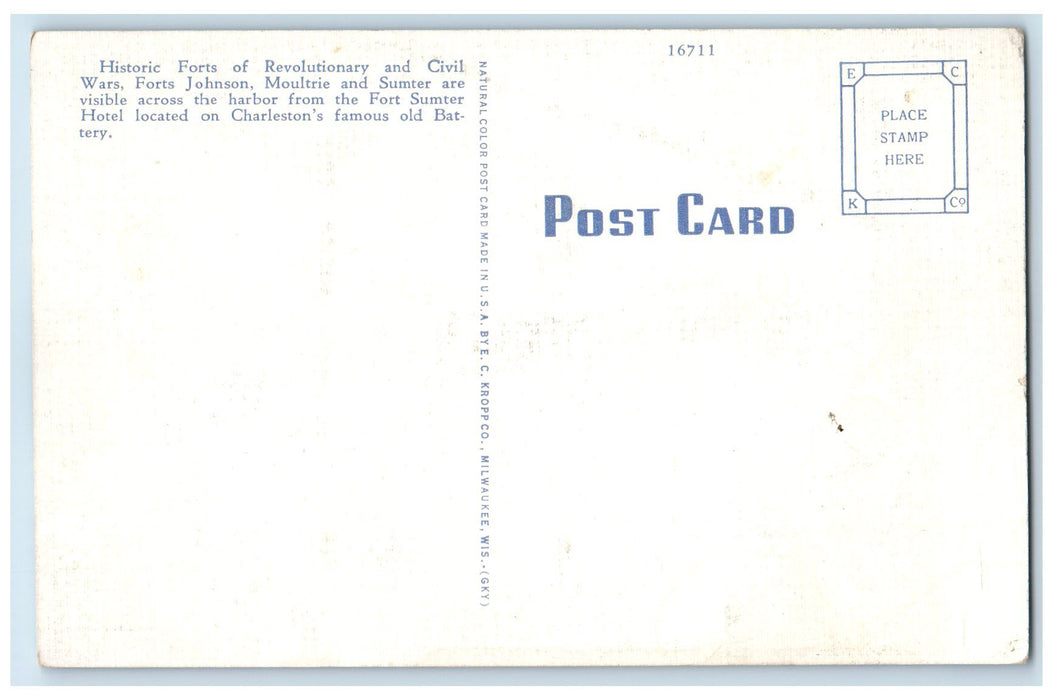 c1940 Fort Sumter Hotel Building Restaurant Waterfront Charleston SC Postcard