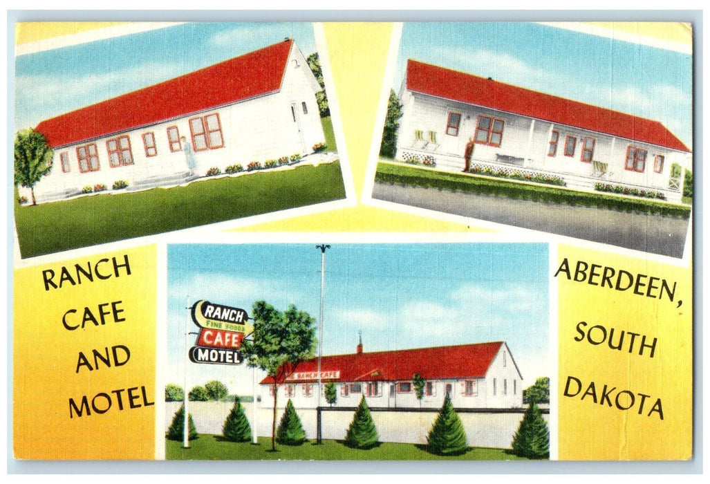 c1950's Ranch Cafe & Motel Restaurant Cottages Aberdeen South Dakota SD Postcard