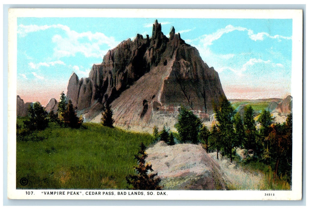 c1920's Vampire Peak Cedar Pass View Bad Lands South Dakota SD Unposted Postcard