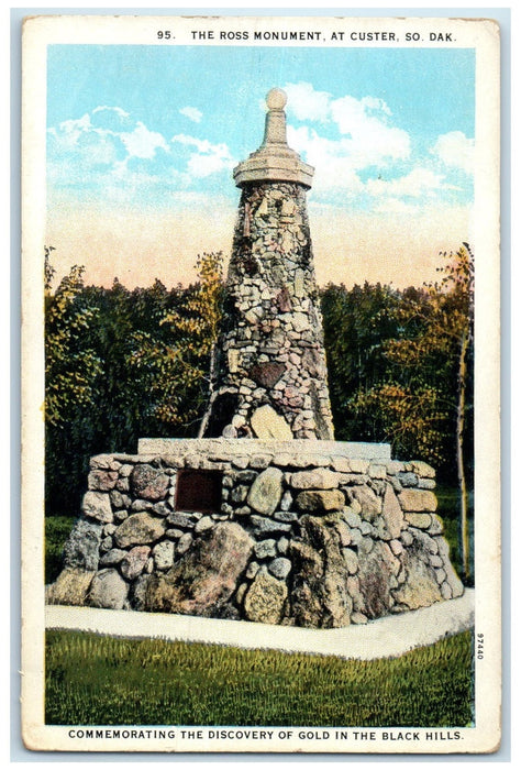 c1920's The Ross Monument At Custer Stone Made South Dakota SD Unposted Postcard