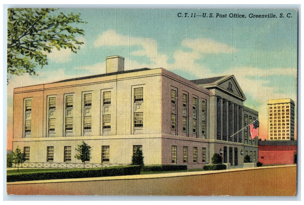 c1940 US Post Office Building Flag Greenville South Dakota SD Unposted Postcard