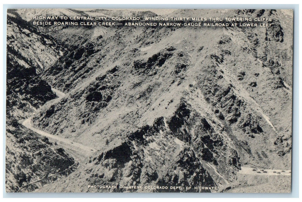 c1940's Tower Cliffs Clear Creek Highway To Central City Colorado CO Postcard