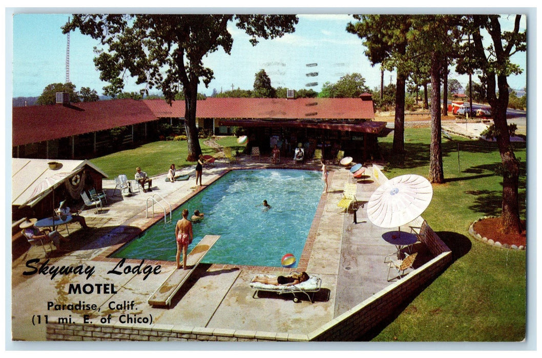 1961 Skyway Lodge Motel Pool Scene Butte County California CA Posted Postcard