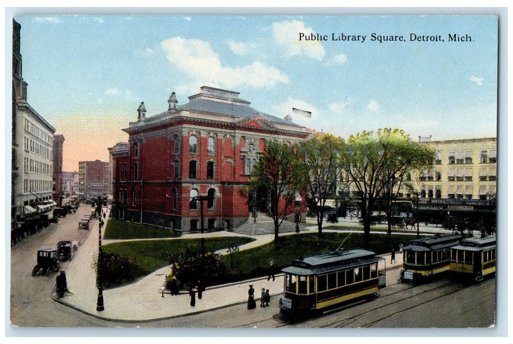 c1920's Public Library Square Exterior Detroit Michigan MI Unposted Postcard