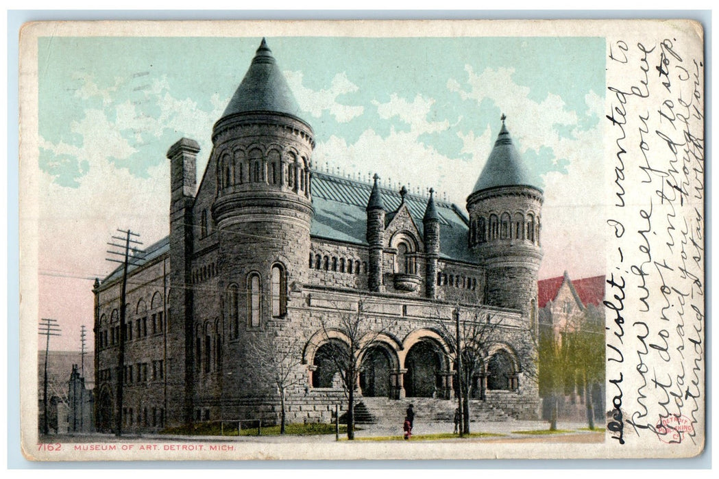 1909 Museum Of Art Exterior Roadside Detroit Michigan MI Posted Trees Postcard