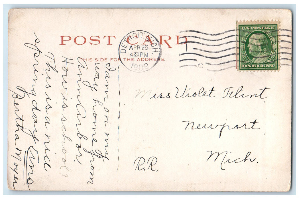 1909 Museum Of Art Exterior Roadside Detroit Michigan MI Posted Trees Postcard