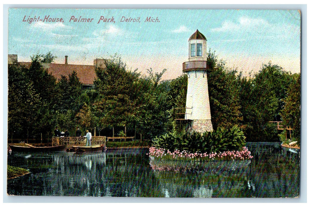 1909 Light-House Palmer Park Flowers Scene Detroit Michigan MI Posted Postcard