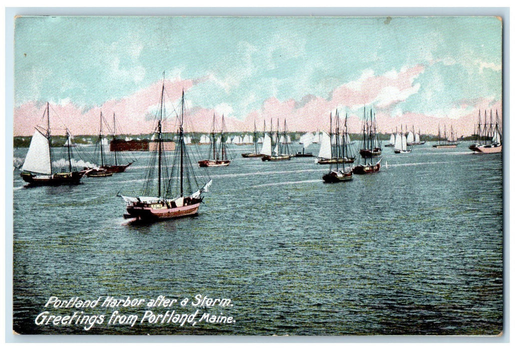 c1910s Greetings From Portland Maine ME Portland Harbor After A Storm Postcard