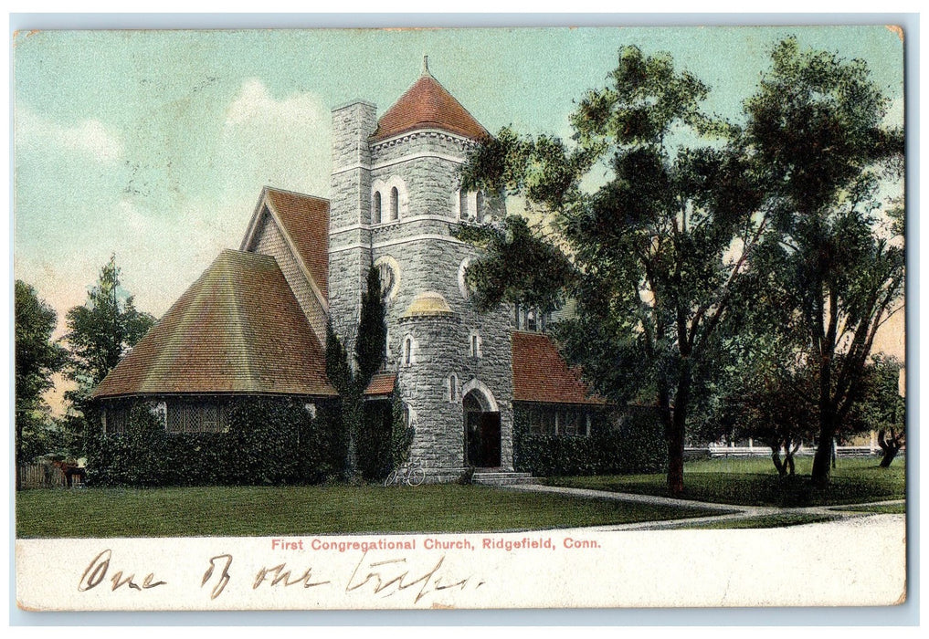 1910 First Congregational Church Ridgefield Connecticut CT Posted Trees Postcard