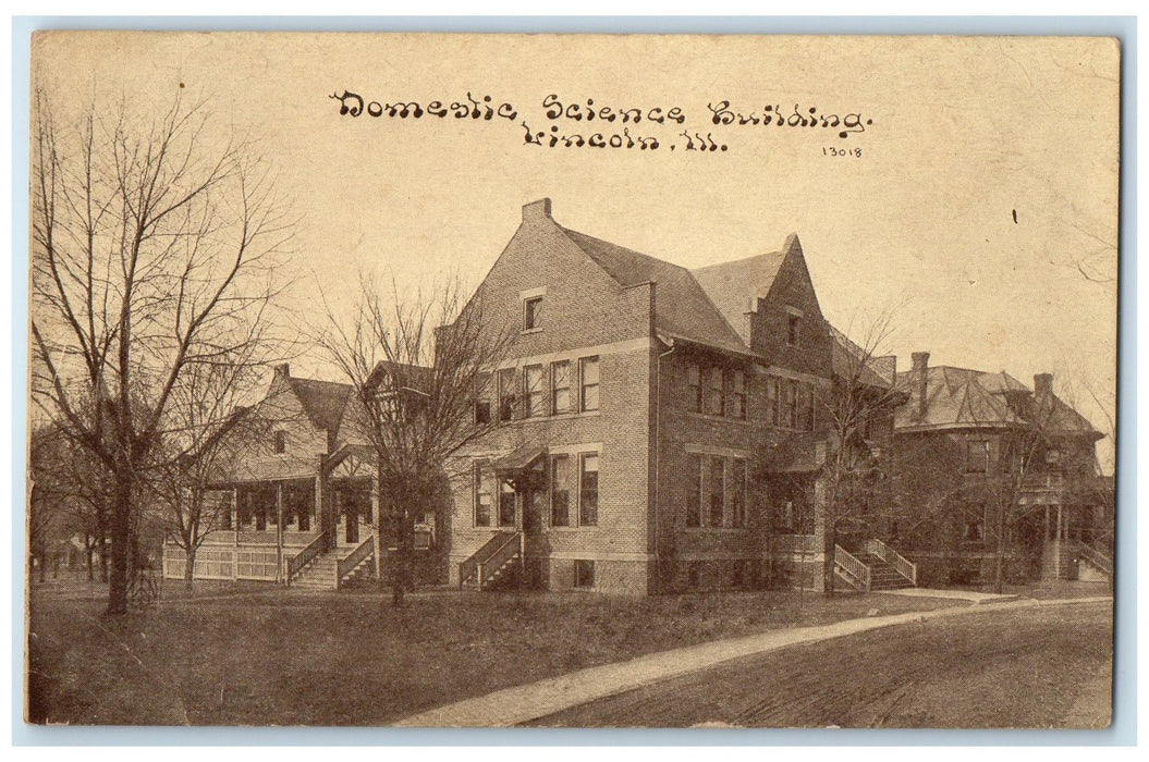 c1940s Domestic Science Building Exterior Lincoln Illinois IL Unposted Postcard