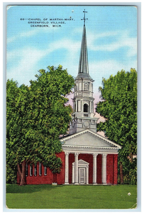 c1940s Chapel Of Martha Mary Greenfield Village Dearborn Michigan MI Postcard