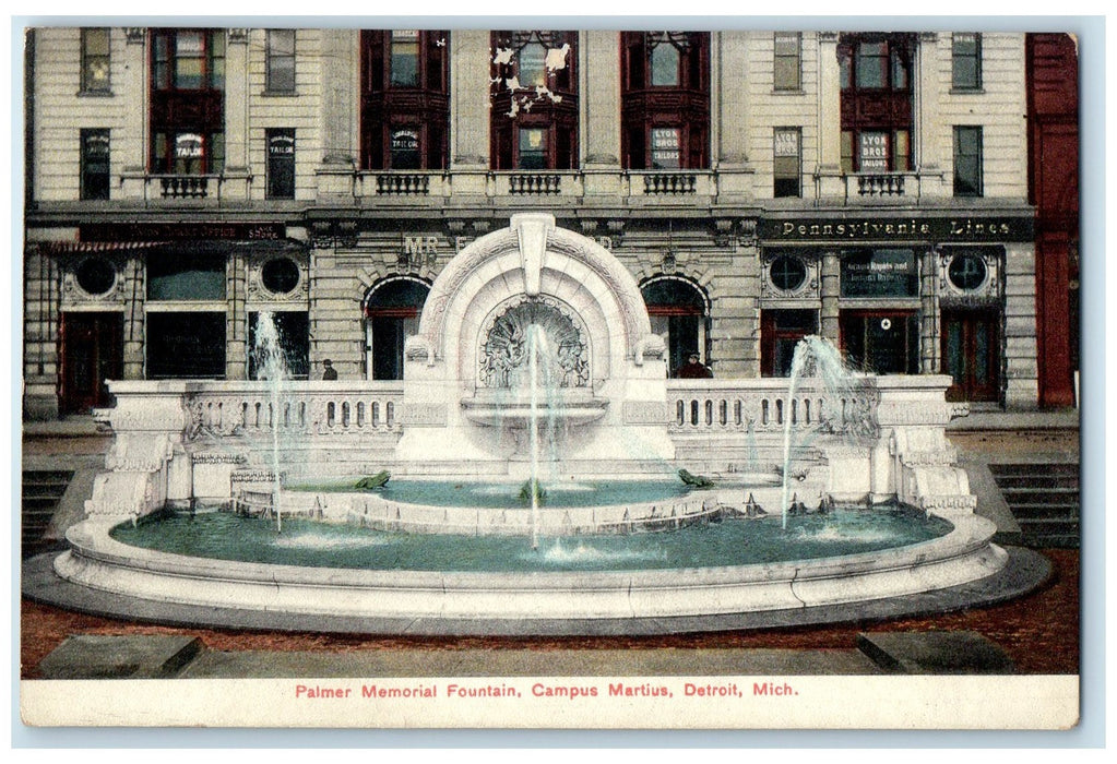 c1910's Palmer Memorial Fountain Campus Martius Detroit Michigan MI Postcard