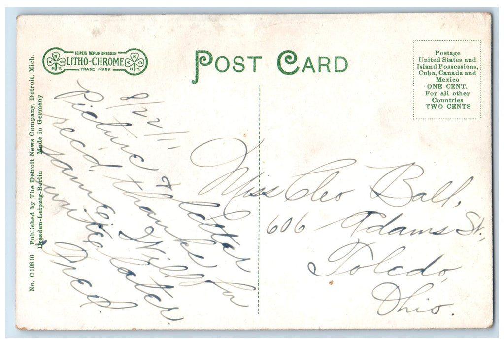 c1910's Palmer Memorial Fountain Campus Martius Detroit Michigan MI Postcard
