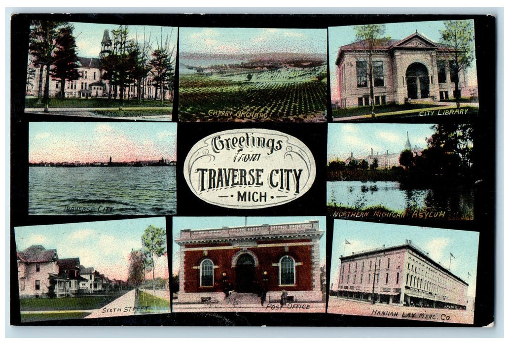 1911 Greetings From Traverse City Landmarks Michigan MI Posted Vintage Postcard