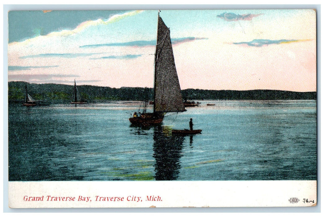 19120 Grand Traverse Bay Yacht Scene Traverse City Michigan MI Posted Postcard