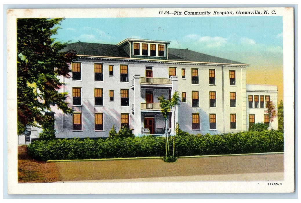 1947 Pitt Community Hospital Exterior Greenville North Carolina NC Tree Postcard