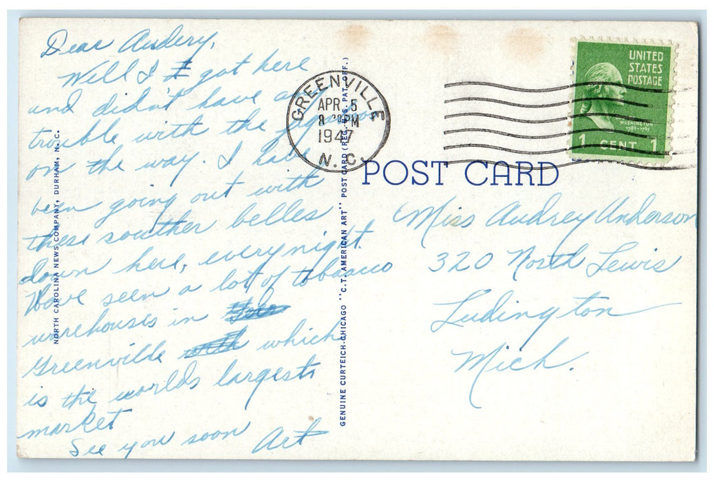 1947 Pitt Community Hospital Exterior Greenville North Carolina NC Tree Postcard