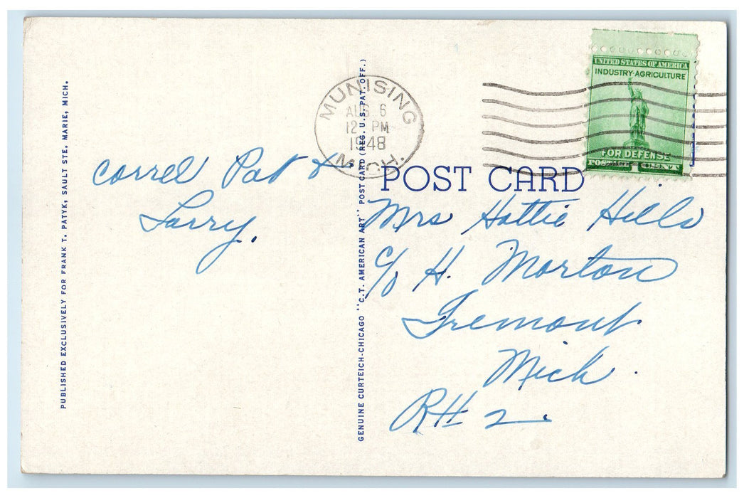 1948 View Taken From Bow Of Boat Entering The Davis Lock Soo MI Dock Postcard