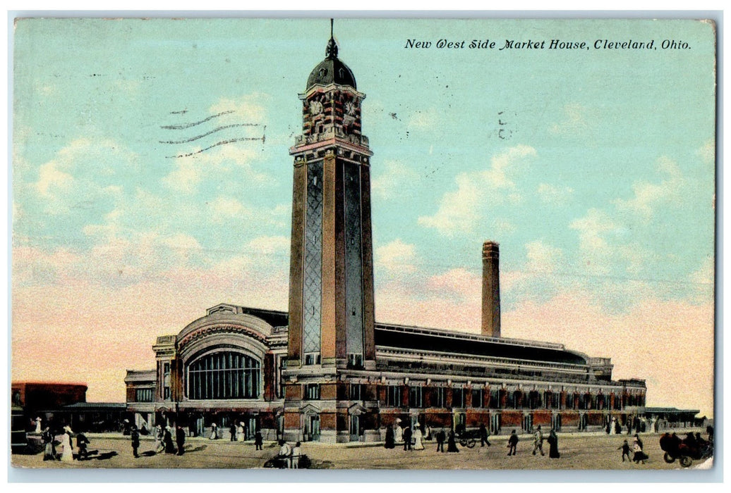 1911 New West Side Market House Exterior Roadside Cleveland Ohio OH Sky Postcard