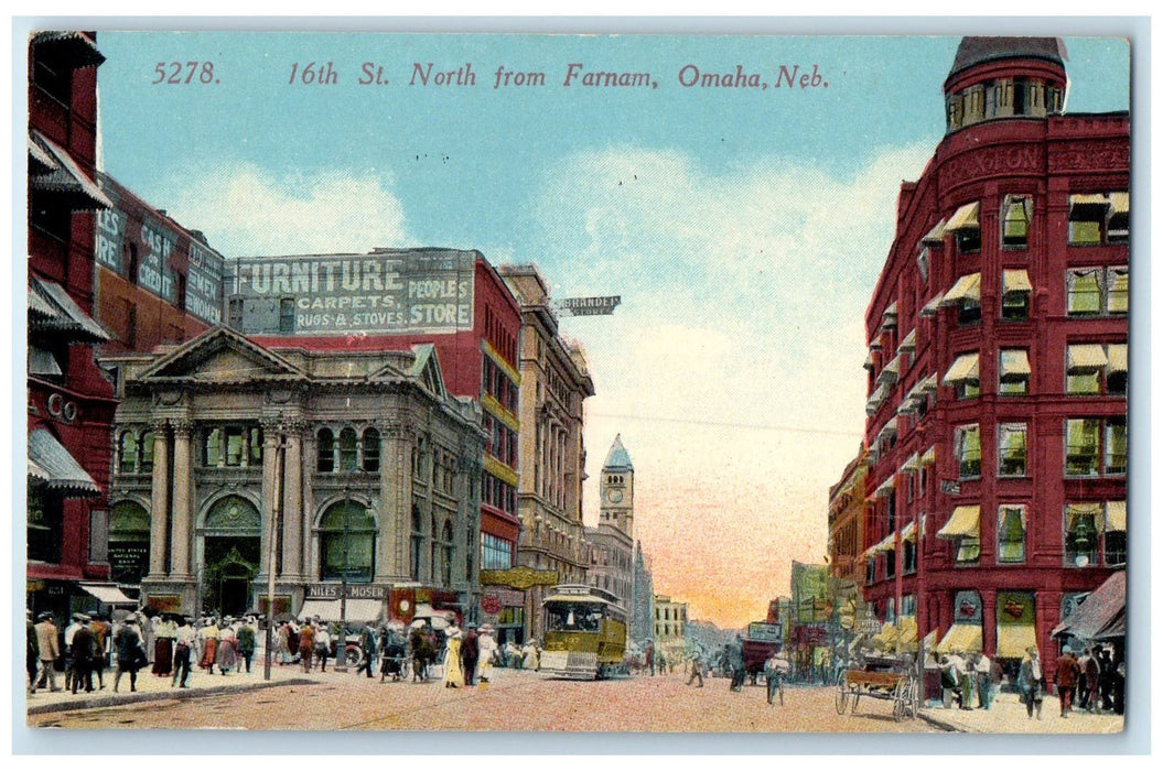 c1910s 16th Street North From Farnam Omaha Nebraska NE Unposted People Postcard