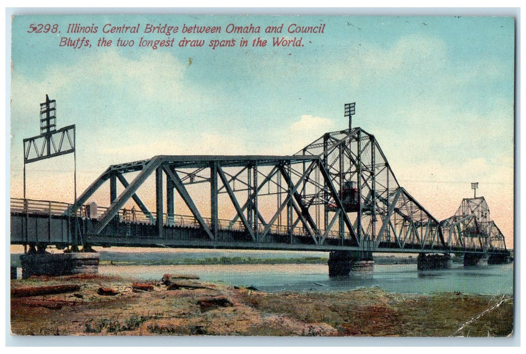 c1910's Illinois Central Bridge Omaha And Bluffs Largest Draw Spants NE Postcard