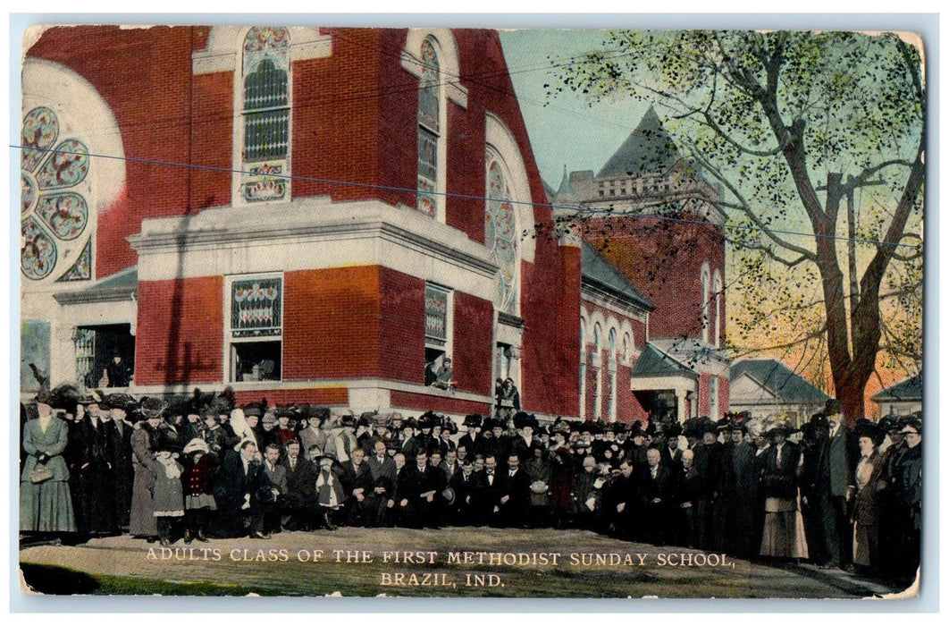 1910 Adult Class Of The First Methodist Sunday School Brazil IN Posted Postcard